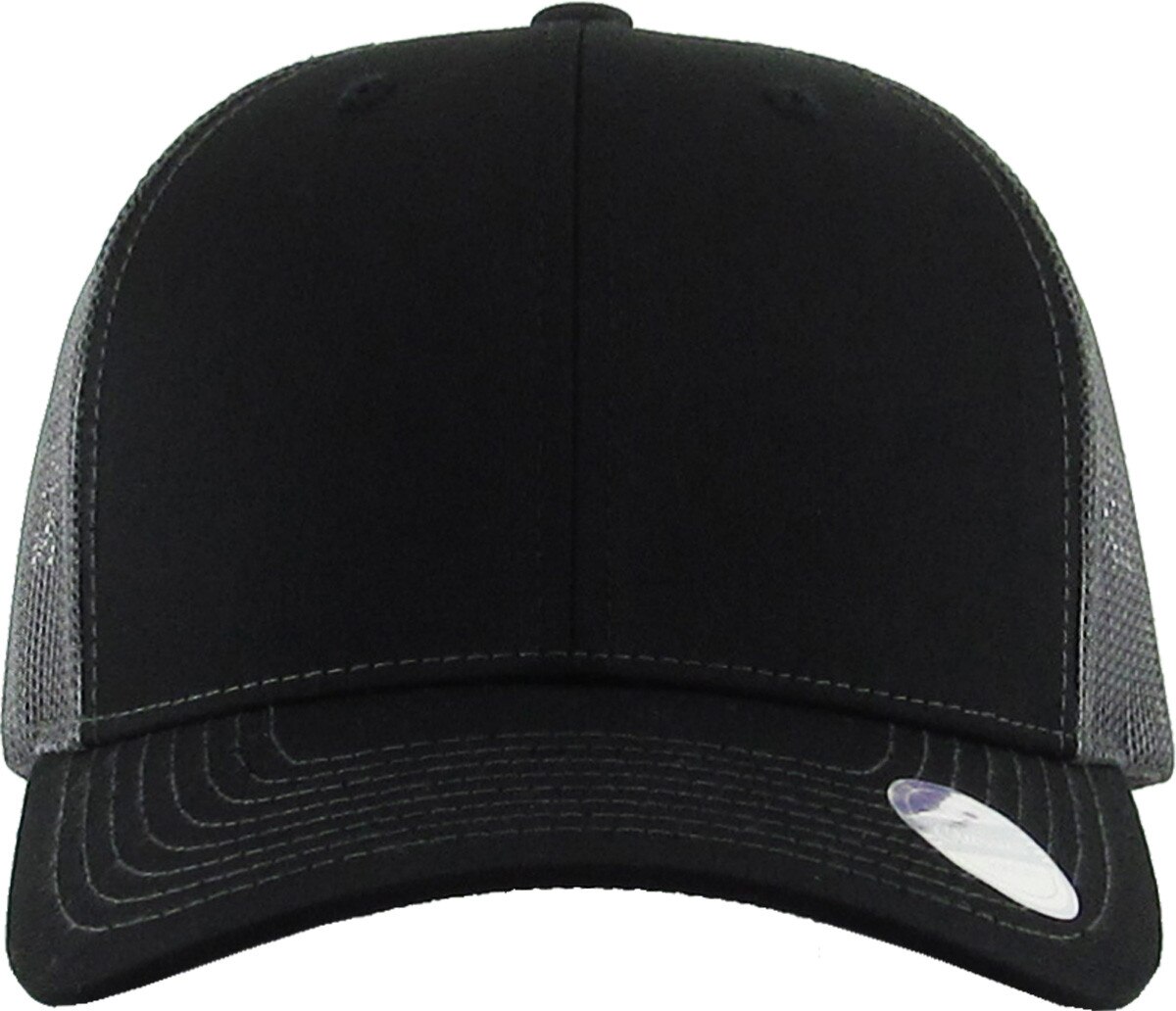 Black Dark Gray Two Tone Classic 6 Panel Trucker Mesh Snapback Front View